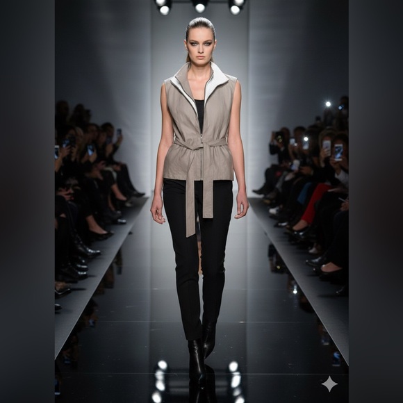 Sarah Pacini Jackets & Blazers - SARAH PACINI Sleeveless Gray Zip-Up Vest with Belt